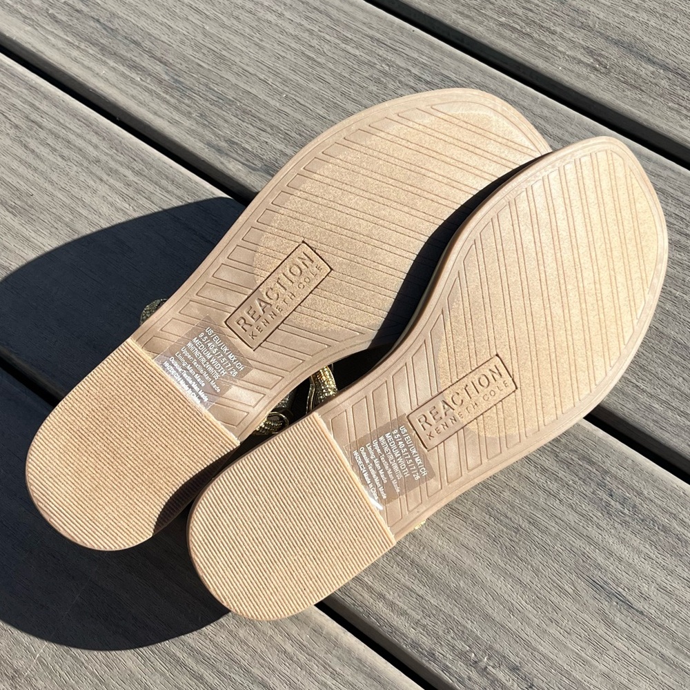 Kenneth Cole Reaction; 'Whitney' Cream/Tan; Gold Rhinestone; Sandals; NWT: 9.5M - Picture 10 of 12